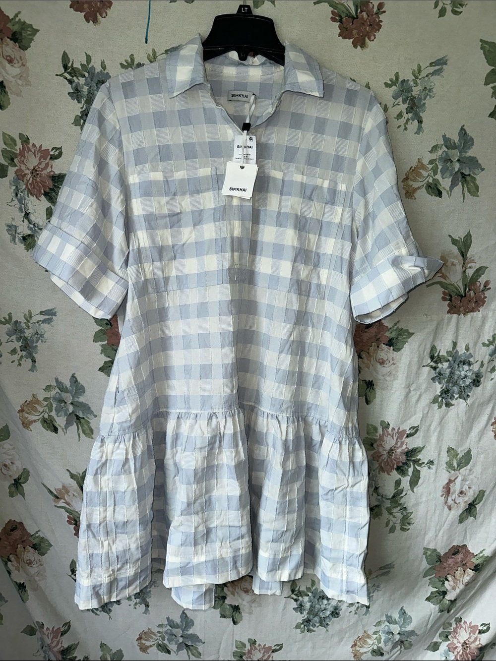 SIMKHAI Light Blue & White Checked Casual Shirt Dress